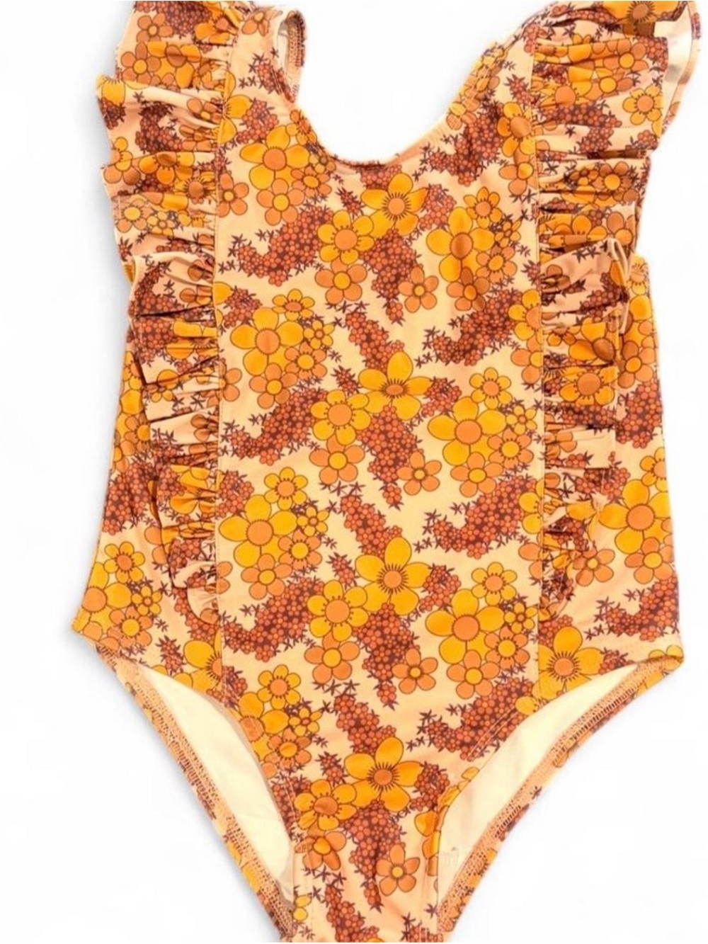 Kate Quinn Yellow & Brown Floral Flutter Sleeve One Piece Swimsuit | 4T